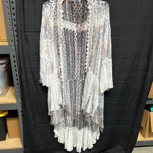 ORIGAMI cardigan TRIBAL AZTEC LACE BOHEMIAN WESTERN KIMONO KAFTAN / Size XL
